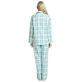 GLOBAL Women's Flannel Pajamas Set 100% Cotton PJs for Women Long Sleeve Button Drawstring Waist Warm Loungewear Sleepwear