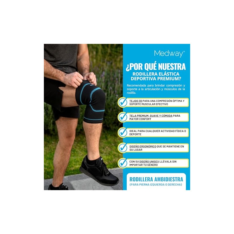 MEDWAY Rodillera Elástica Deportiva Premium Color Negro - Azul
