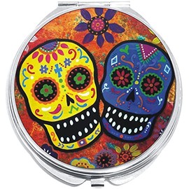 NewCharms Sugar Skulls Colorful Compact with Mirrors - Perfect Pocket and Purse Size Folding Mirror for Applying Make Up Anywhere