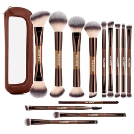 가방 포함 MAANGE 13개 파운데이션 메이크업 세트 브러시 브러시 더블엔드 다기능 MAANGE 13-Piece Foundation Makeup Brush Set with Bag Double-Ended Multi-Functional Brushes [13PcsBrown]