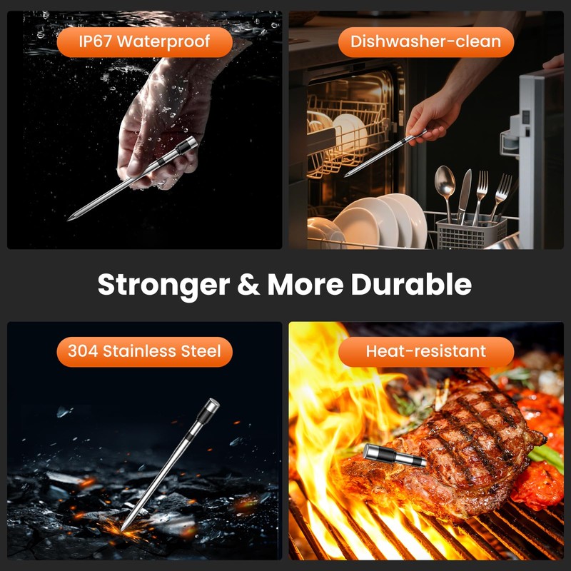 Wireless Meat Thermometer Digital-5.3 Bluetooth for Stable 800ft APP Control