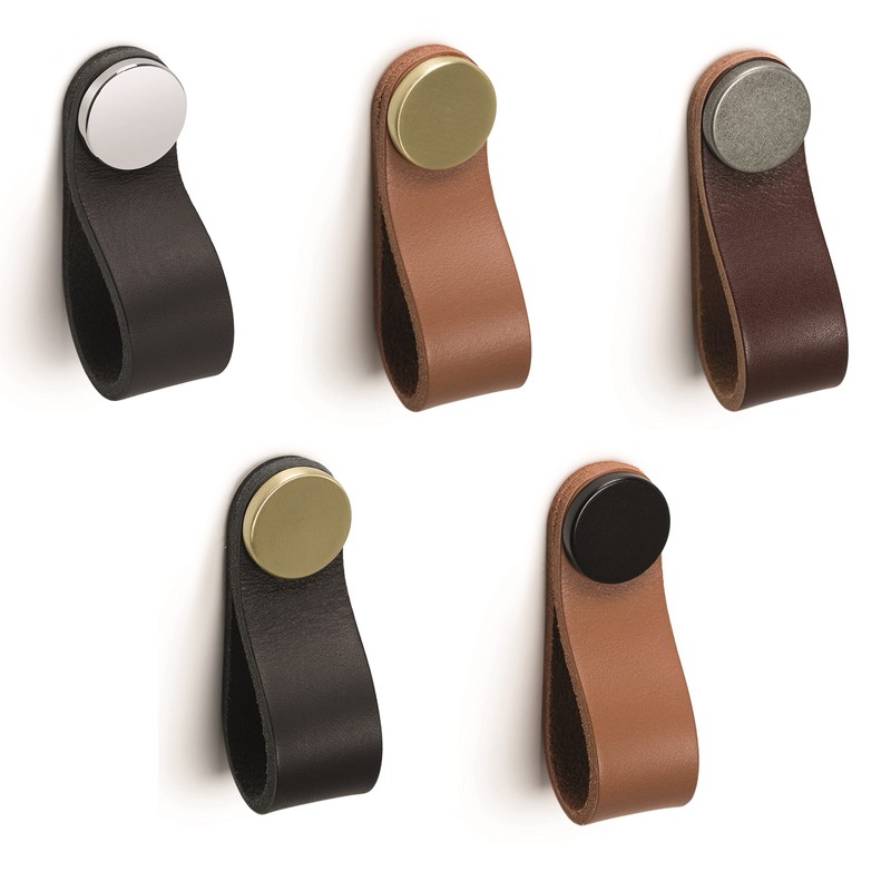 Gedotec Furniture knob made of solid metal and leather, 1