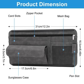 HADEEONG Sun Visor Organizer, Multi-Pocket Auto Visor Organizer for Car, SUV and Truck, Card Holder Glasses Holder for Car Interior Accessories Car Organizers And Storage, Gray