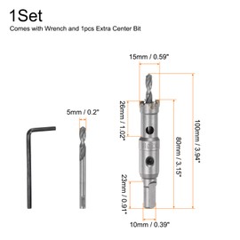 QUARKZMAN Metal Hole Saw Carbide Cutter 15 mm / 0.59 Inch Diameter for Stainless Steel Metal Aluminium Alloy Copper Brass Plastic with Extra Centre Bit