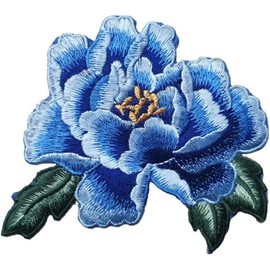 Royal Blue Peony Rose Iron-On Embroidered Patches for Clothes, Hats, Bags - Floral Applique DIY Sewing Craft Decoration