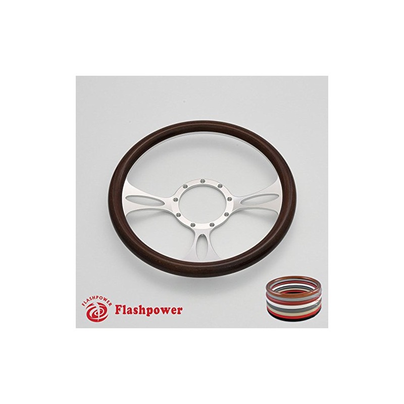 Flashpower 14'' Satin Billet Half Wrap 9 Bolts Steering Wheel