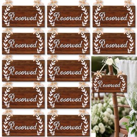 12 Pack Reserved Signs for Wedding Chairs Wooden Reserved Seating Row Signs with Bow Ribbon for Wedding Reception Party Restaurant Church Events Pews Decoration