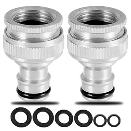 Brass Hose Tap Connector Adapter, 3/4 Inch and 1/2 Inch 2 in 1 Brass Female Tap Connector - for Hose, Thread Tap Adapter (Silver)