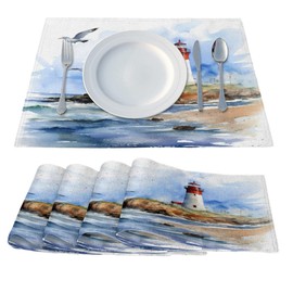 Watercolor Lighthouse Placemats Set of 4 Decorative Dinner Place Mats Washable Table Mat for Gifts, Holiday, Birthday Party, Wedding & Dining