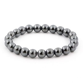 Natural Gemstone Bracelet 8mm Chakra Round Beads Crystal Reiki Healing Elastic Stretch Stone Bracelets for Women Men 7 Inch (Hematite)