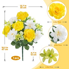 Minnhua Artificial Flowers Silk Rose Peony Bouquets 18.5" Yellow White Faux Flowers Spring Florals Arrangements for Home Kitchen Wedding Bride Table Centerpiece Farmhouse Decor 1PCS