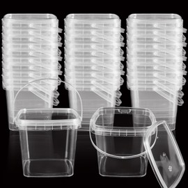 50PCS 10 oz Slime Containers with Lids and Handles, Plastic 300ml Storage Bucket Containers, Clear Empty Slime Buckets for Slime DIY Slime, Art Craft, Pigment, Small Tools, Part Material