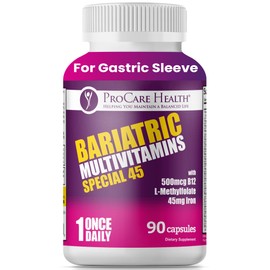 ProCare Health Bariatric Multivitamin with Iron 45mg (90 Capsules) with Reduced B12 - Post-Op Bariatric Vitamins for Gastric Bypass, Sleeve, Duodenal Switch, Sustain Recovery & Energy (3 Month Supply)