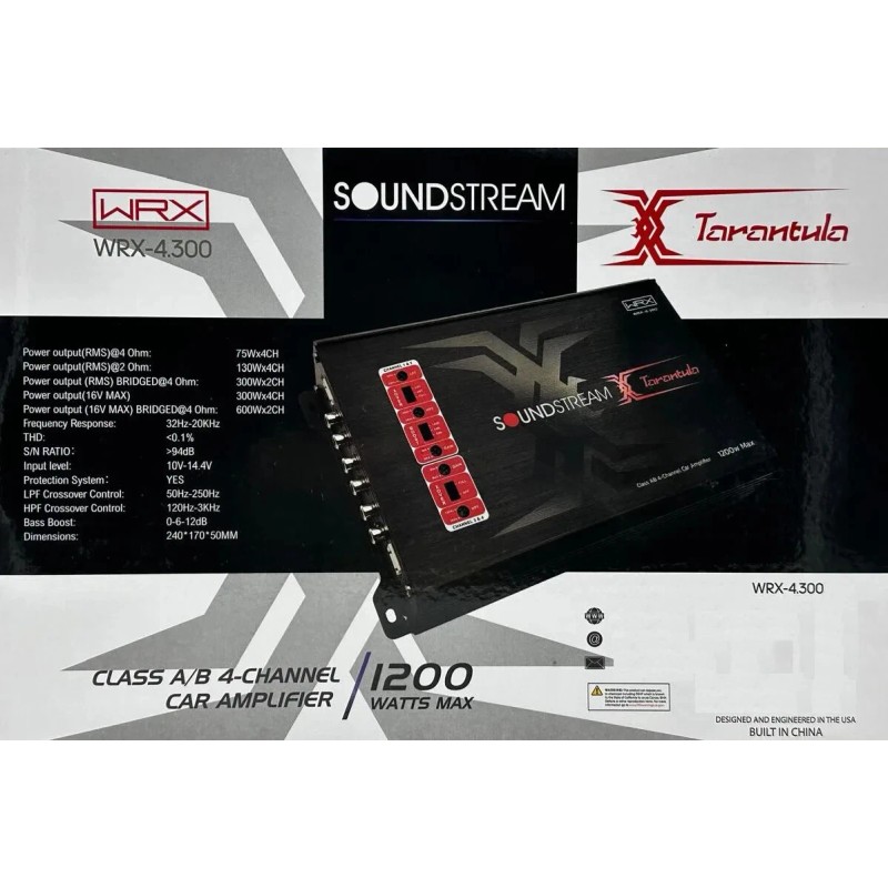 Soundstream WRX-4.300 Tarantula compact 4-Channel Class AB 1200W Car Amplifier