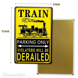 Framendino, Metal Sign Train Wall Decor 8x12" Parking Only Vintage Decoration Retro Railroad Crossing Signs for Home Room Trains Gifts