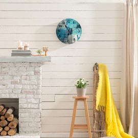 LOKMU Silent Non Ticking Clock 10 Inch, Round Wall Clock,Decorative for Living Room, Kitchen, Home,Bathroom, Bedroom, Office or School, Turquoise and Grey Abstract Art