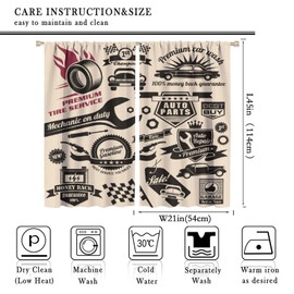 GoDazzling Retro Blackout Curtains Window, Car Repair Shop Logos Monochrome Car Silhouettes Best Garage in Town, for Living Room Bedroom 42x45in 2 Panels