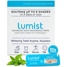 Lumist Teeth Whitening Strips – 10 Count Strips | Enamel-Safe Whitening Strip for Sensitive Teeth | Visible Teeth Whitening in 5 Days | Non-Slip Teeth Whitener Strips for Stain Removal
