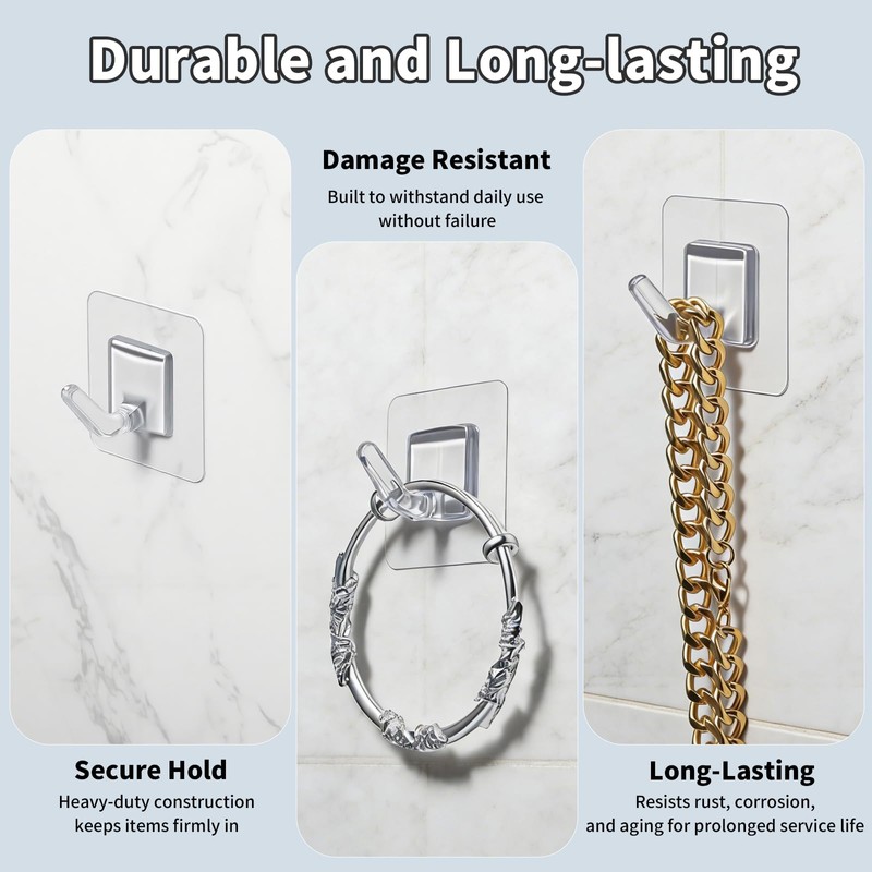 Fzundken 20 Pack Adhesive Wall Hooks for Hanging, Clear Adhesive