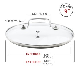 Tighall 9" Tempered Glass Lid with Steam Vent Hole Universal Pan Pot Clear Cookware Lid Replacement with Holder Handle, Stainless Steel Rim, Fits for Pots/Pan/Electric Pressure Cooker