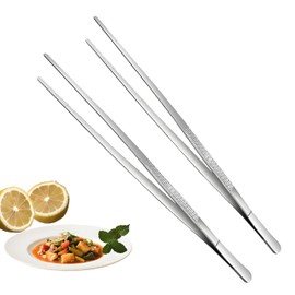 12 Inch Stainless Steel Kitchen Tweezers, Cooking Tweezers Tongs, Precision Serrated Tips, for Cooking, Roasting, Dessert, BBQ, Decorating Dishes and Serving