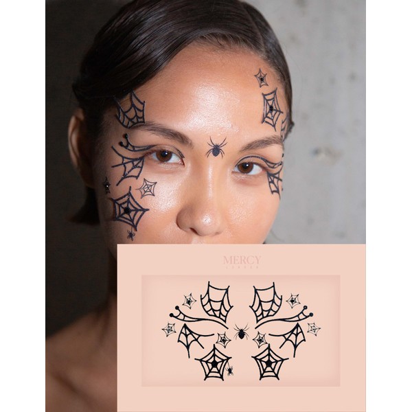 Spiderwebs Face Jewels ✮ Mercy London Spider Costume Accessories Face Gems Jewels All In One Halloween Headpiece Stick On