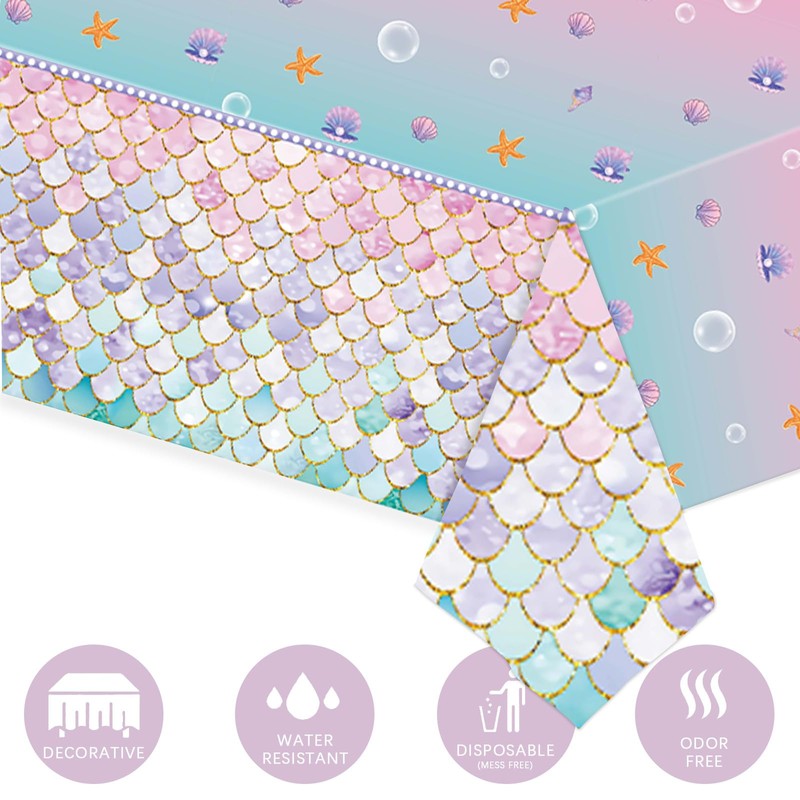 GHKJOK 2 Pack Mermaid Scale Tablecloths with 20 Napkins –