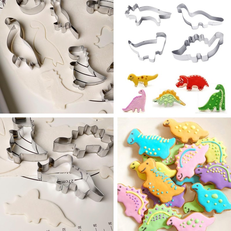 Dinosaur Cookie Cutter Set, 4-Piece-Trex, Spinosaurus, Brachiosaurus, Triceratops, Dinosaur Cookie