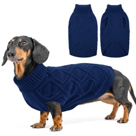 SUNFURA Dog Sweater, Small Dog Sweaters with Turtleneck, Warm Cable Knitted Pullover Pet Clothes for Small Dogs Girl Boy, Christmas Sweaters Thermal Sweatshirt for Dachshund, Yorkie, Blue S