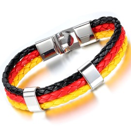 Cupimatch Men's Women's Retro Bracelet National Flag World Cup Braided Leather Band Cuff Cord Bracelet, Leather Metal, Without Stone