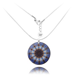 Handmade Mandala Round Oval Pendant with Adjustable Chain Necklace for Women (Style 13 - Navy Blue)