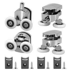 4Pcs 23mm Shower Door Rollers Replacement, Sliding Glass Door Wheels for Curved Shower Enclosures, Bathroom Roller Runners, Fits 4-6mm Glass, Anti-Collision Block (2 Top and 2 Bottom Rollers)