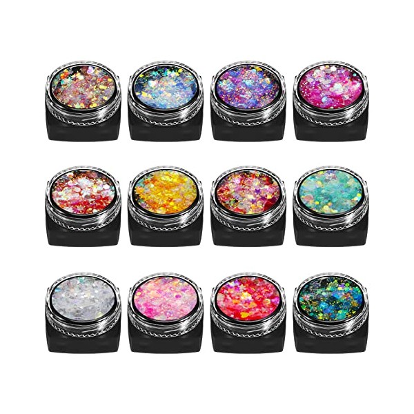 Dacitiery 12 Colours Face Glitter Gel Festival Cosmetic Glitter Sequins