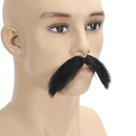 Adytom HandKnoted Human Hair Realistic Fake Mustache and Beard False Facial Hair Goatee Mustache (Black)