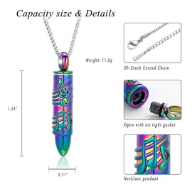 XSMZB Bullet Urn Necklace for Ashes of Loved One - Musical Note Bullet Cremation Jewelry Funeral Ashes Keepsake Pendant Urn Jewelry(Colorful)