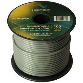 Harmony Audio HA-PW16GRAY Primary Single Conductor 16 Gauge Gray Power or Ground Wire Roll 100 Feet Cable for Car Audio/Trailer/Model Train/Remote