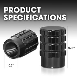 DNA MOTORING Car Tire Valve Stem Caps, Anodized Aluminum Universal Stem Covers Set for Cars Trucks Bikes, Black, VCAP-RT-046-BK