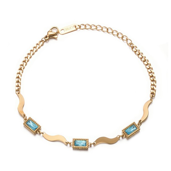 VISSEN Blue Square Cubic Zirconia Gold Plated Bracelet For Women