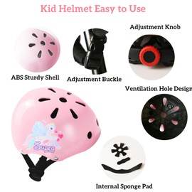 Kids Bike Helmet, Toddler Pink Helmet for Ages 3-5-8 Boys Girls with Knee Elbow Wrist Pads Sports Protective Gear Set for Skateboard Cycling(Pink)