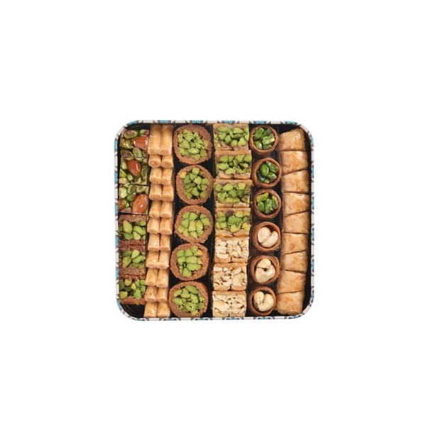 Al Nejmah Sweets Since 1970 Premium Assorted Baklava Pastry Gift Basket Tin Box | 100% Natural Pistachio, Pine Nut, Cashew, Almond | Traditional Dessert | No Preservatives, No Additives | Apprx.60-67 pcs Net Weight 1.32lbs