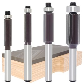 Akylin 4Pcs Flush Trim Router Bits 1/4 Shank - Top Bearing Template Router Bit, Carbide Tipped Flush Cut Router Bit, for Woodworking Edge Trimming - Cut Dia 1/4”, 5/16”, 3/8”, 1/2”