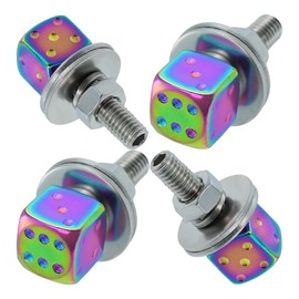 Meibaolin Dice License Plate Screw Fasteners Aluminum Alloy Decorative Modified Motorcycle License Plate Bolt Frame Mounting Kit Cars Truck Vehicle Accessories 4 Pcs (Multicolor)