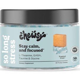 Chewsy So Long Stress, Calm Fruity Chews, Stay Calm & Focused. w/L-theanine, Amino Acid, GABA, Glycine, Tyrosine, Taurine & Magnesium. Non-GMO and Gluten-Free. Tropical Fruity Chews, 30-Day Supply