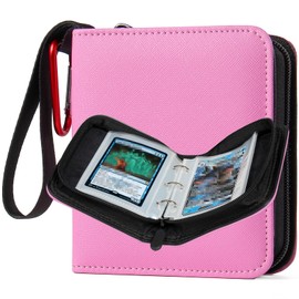 GEAoffice Mini Card Binder 1 Pocket, Super Lightweight Small Collectible Trading Card Albums for 80 Cards, 1 Pocket Top Loading Zipper Binder for TCG, MTG, Yugioh, Gifts for Girls Pink
