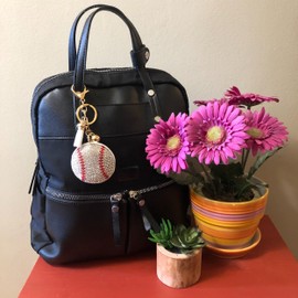 Popfizzy Bling Baseball Keychain for Women and Girls, Rhinestone Baseball Backpack Keychain, Baseball Gifts For Baseball Fans