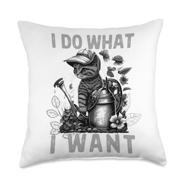 Gardening Goddess Garden Paw-ty Cat Mom Garden Vacation Throw Pillow