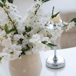 Clycaloor Clycaloor 10PCS Artificial Cherry Peach Blossom Flowers,Spring Faux Bulk Cherry Peach Blossom Branches Silk Flowers Stems for Table Centerpiece Wedding Home Decor(White)