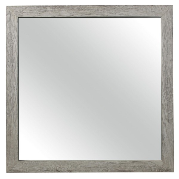 Benjara Zane 39 Inch Transitional Mirror, Square Wood Frame, Weathered