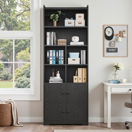 IRONCK Bookshelves and Bookcases with 4 Doors, 6-Tier Bookshelf with Storage Shelves 74.6 in Tall Bookcase for Home Office, Living Room, Bedroom, Black