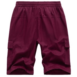 VtuAOL Women's Casual Cargo Shorts Elastic Waist Relaxed Fit Shorts with Drawstring Wine Red US 12-14